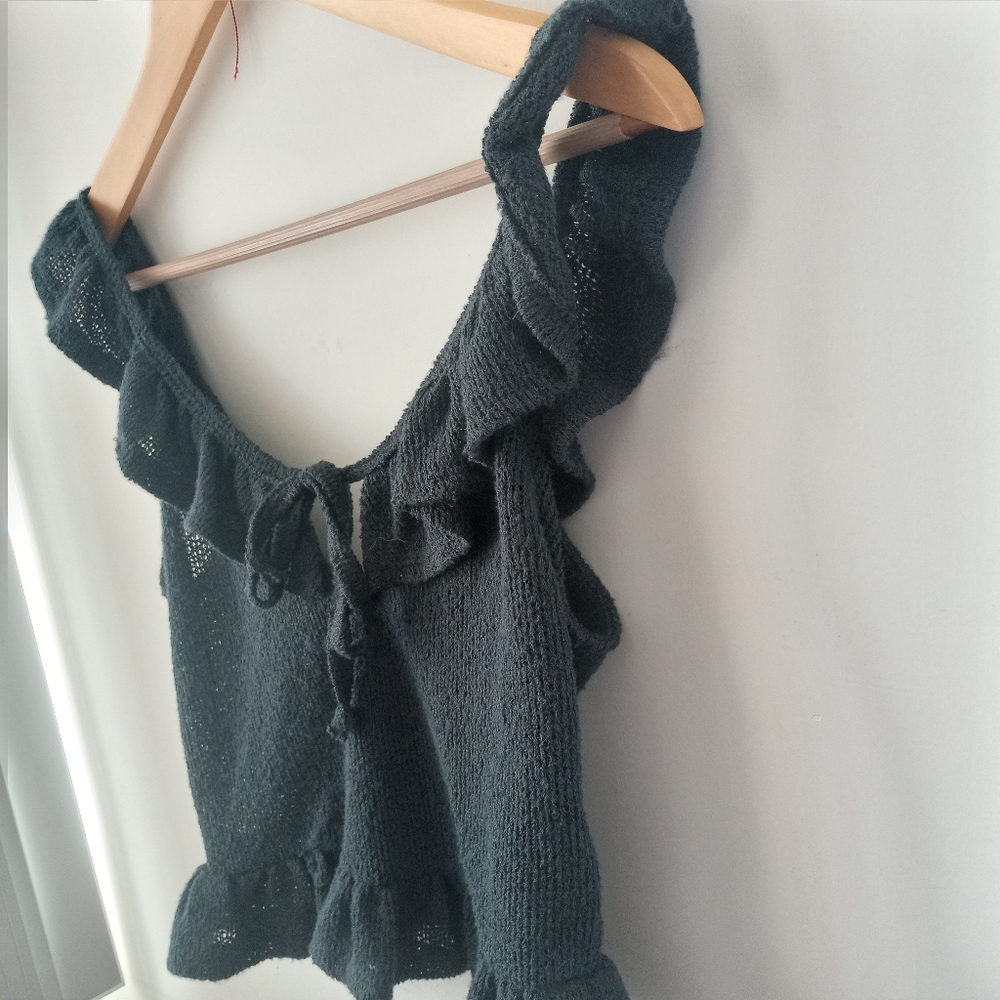 Urban Outfitters S Teal Tie-Front Ruffle Knit Top - Picture 8 of 10